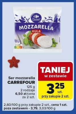 Ser mozzarella CARREFOUR 125 g 2 rodzaje promocja w Carrefour Express