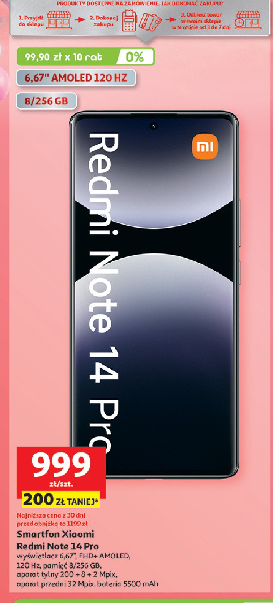 Smartof redmi note 14 pro 256 gb czarny Xiaomi promocja w Auchan