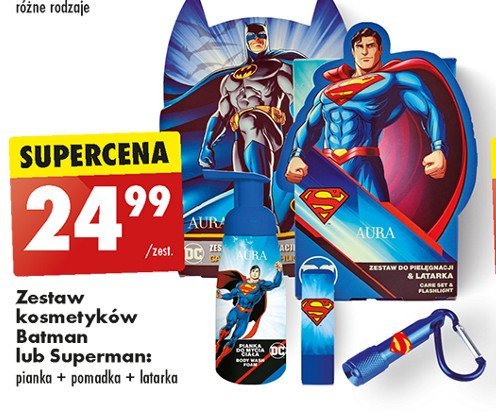 Zestaw kosmetyków batman : pianka + pomadka + latarka AURA promocja