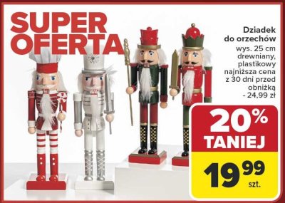 Dziadek do orzechów wys. 25 cm drewniany, plastikowy promocja w Carrefour