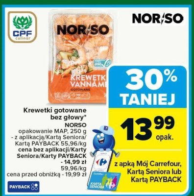 Krewetki gotowane bez głowy NORSO promocja w Carrefour