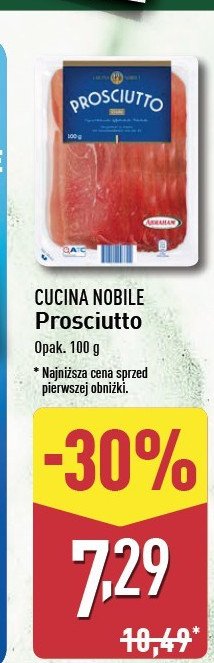 Szynka prosciutto Cucina nobile promocja w Aldi