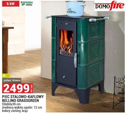 PIEC STALOWO-KAFLOWY BELLINO GRASSGREEN 59x84x39 cm średnica wylotu spalin: 12 cm kolory zielony, brąz promocja w Merkury Market