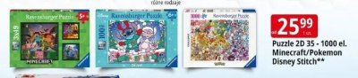Puzzle 2D 35 - 1000 el. Minecraft/Pokemon Disney Stitch promocja w Leclerc