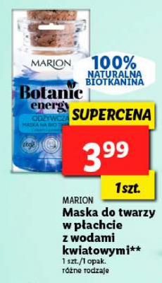 Maska odżywcza do twarzy w płachcie z wodami kwiatowymi Marion botanic energy promocja