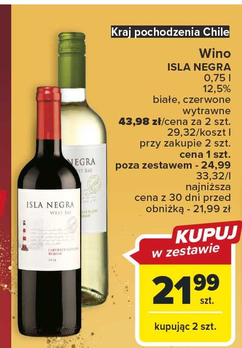 Wino ISLA NEGRA SAUVIGNON BLANC CHARDONNAY promocja