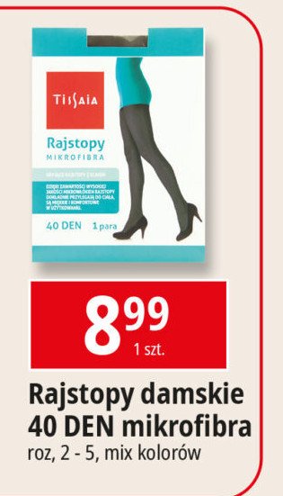 Rajstopy damskie mikrofibra 40 den rozm. 5 czarne Tissaia promocja w Leclerc