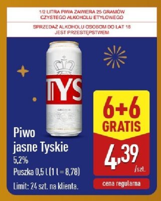 Piwo jasne Tyskie 5,2% promocja w Aldi