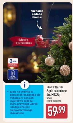 Szpic na choinkę świąteczny - Św. Mikołaj promocja w Aldi