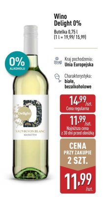 Wino bezalkoholowe Delight 0% promocja w Aldi