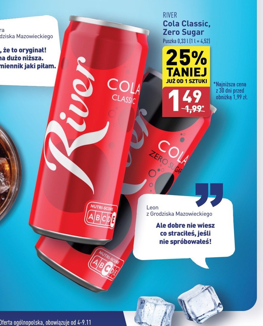 Napój cola zero River promocja w Aldi