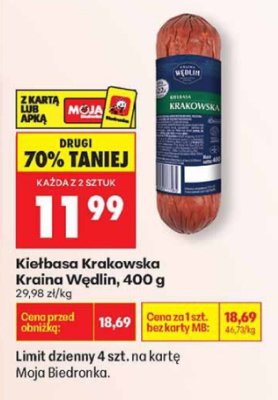 Kiełbasa Krakowska Kraina Wędlin, 400 g promocja w Biedronka