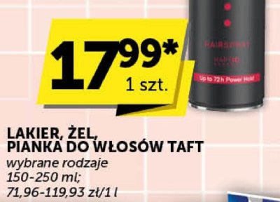 Lakier, żel, pianka do włosów Taft wybrane rodzaje promocja w Euro Sklep
