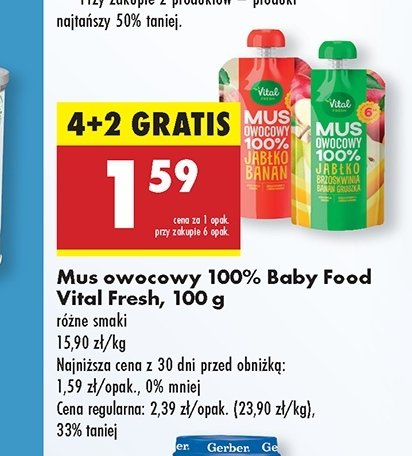 Mus jabłko-brzoskiwnia-banan-gruszka Vital fresh promocja w Biedronka