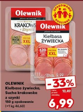 Kiełbasa krakowska sucha z szynki Olewnik promocja w Kaufland