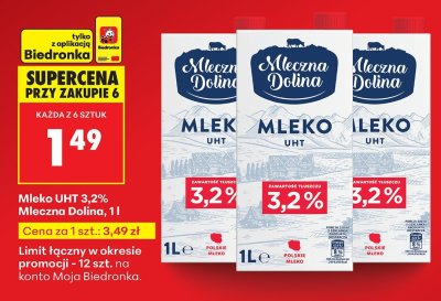 Mleko UHT 3,2% 1l promocja w Biedronka