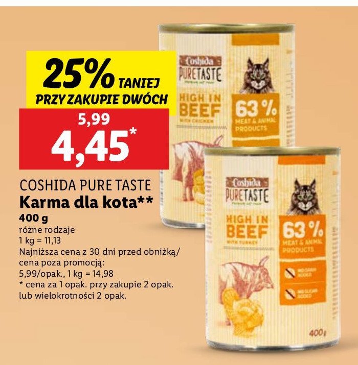 Karma dla kota wo艂owina i kurczak Coshida pure taste promocja