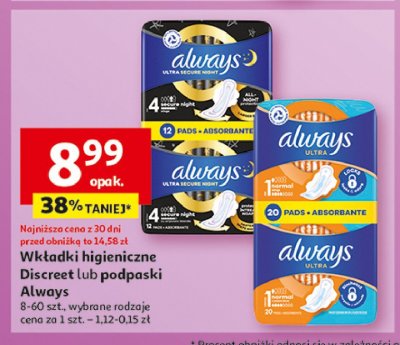 Podpaski normal plus 2-pak Always ultra 100% protection promocja
