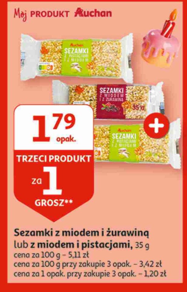 Sezamki z miodem i żurawiną Auchan różnorodne (logo czerwone) promocja