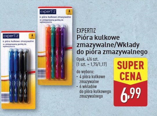 Pióra kulkowe zmazywalne Expertiz promocja w Aldi