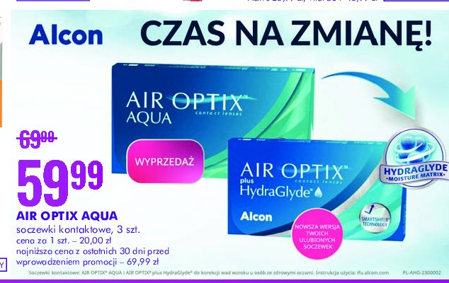 Soczewki kontaktowe miesięczne -0.50 Alcon air optix hydraglyde promocja