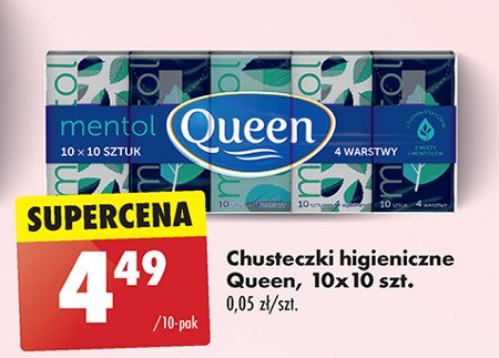 Chusteczki higieniczne mentol Queen promocja w Biedronka