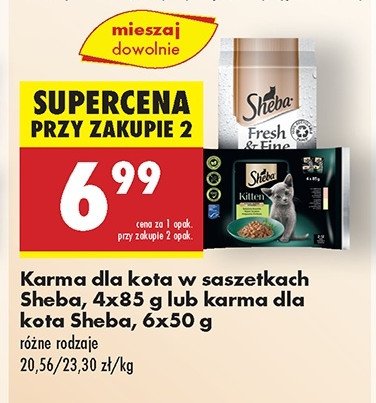 Karma dla kota wybór smaków w sosie Sheba kitten promocja w Biedronka