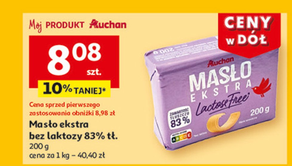 Masło ekstra bez laktozy Auchan promocja w Auchan