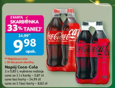 Napój Coca-Cola 2 x 0,85 L, wybrane rodzaje promocja w Auchan