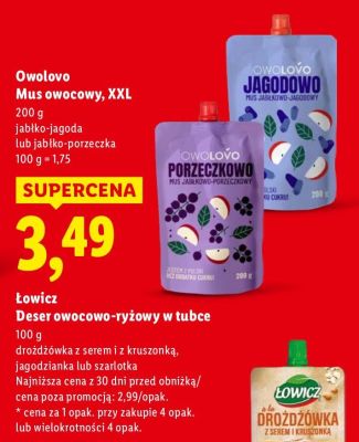 Mus owocowy XXL Owolovo jabłko-jagoda lub jabłko-porzeczka promocja w Lidl