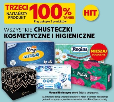Wszystkie chusteczki kosmetyczne i higieniczne TRZECIE -100% promocja w Kaufland