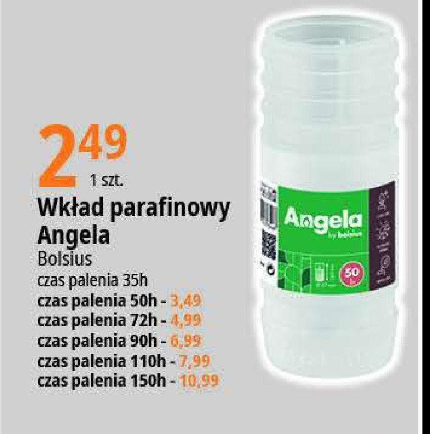 Wk艂ad parafinowy angela 90h 321g Bolsius promocja