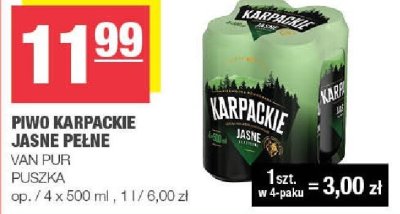 Piwo Karpackie Jasne Pełne Van Pur puszka promocja w SPAR