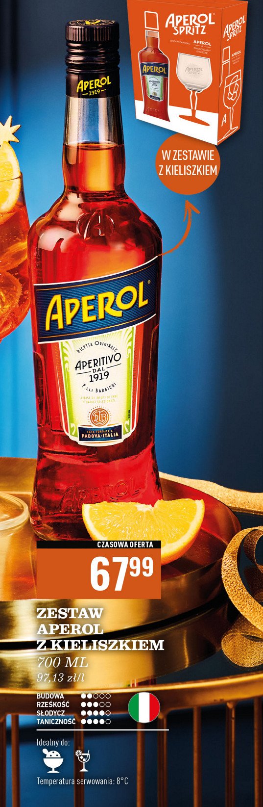 Likier + kieliszek Aperol aperitivo promocja