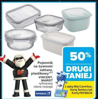 Pojemnik na żywność szklany, plastikowy VINCENT, MARIET ryfowany różne rodzaje promocja w Carrefour
