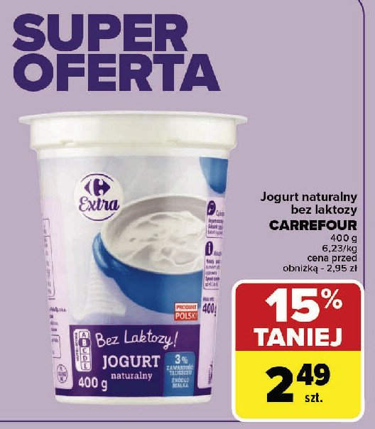 Jogurt naturalny bez laktozy Carrefour extra promocja