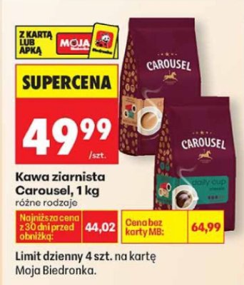 Kawa ziarnista Carousel, 1kg różne rodzaje promocja w Biedronka