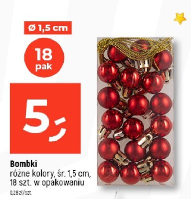 Bombki różne kolory, śr. 1,5 cm, 18 szt. w opakowaniu promocja w Dealz