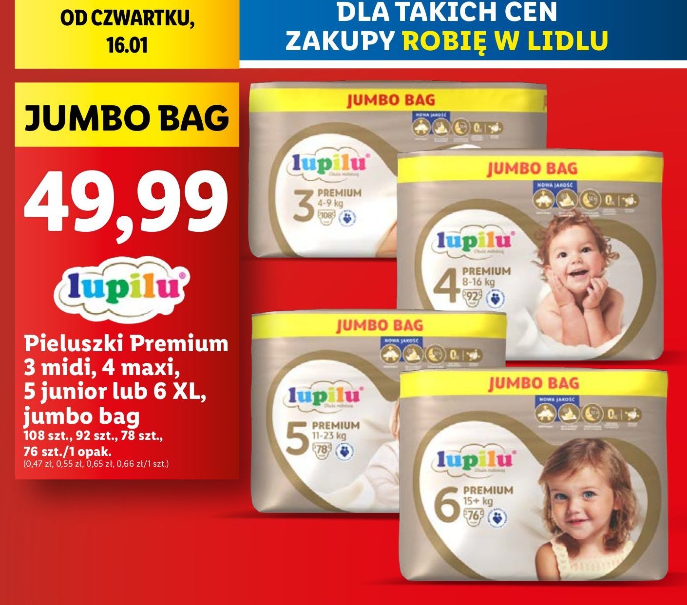 Pieluchy extra large 6 Lupilu premium promocja w Lidl