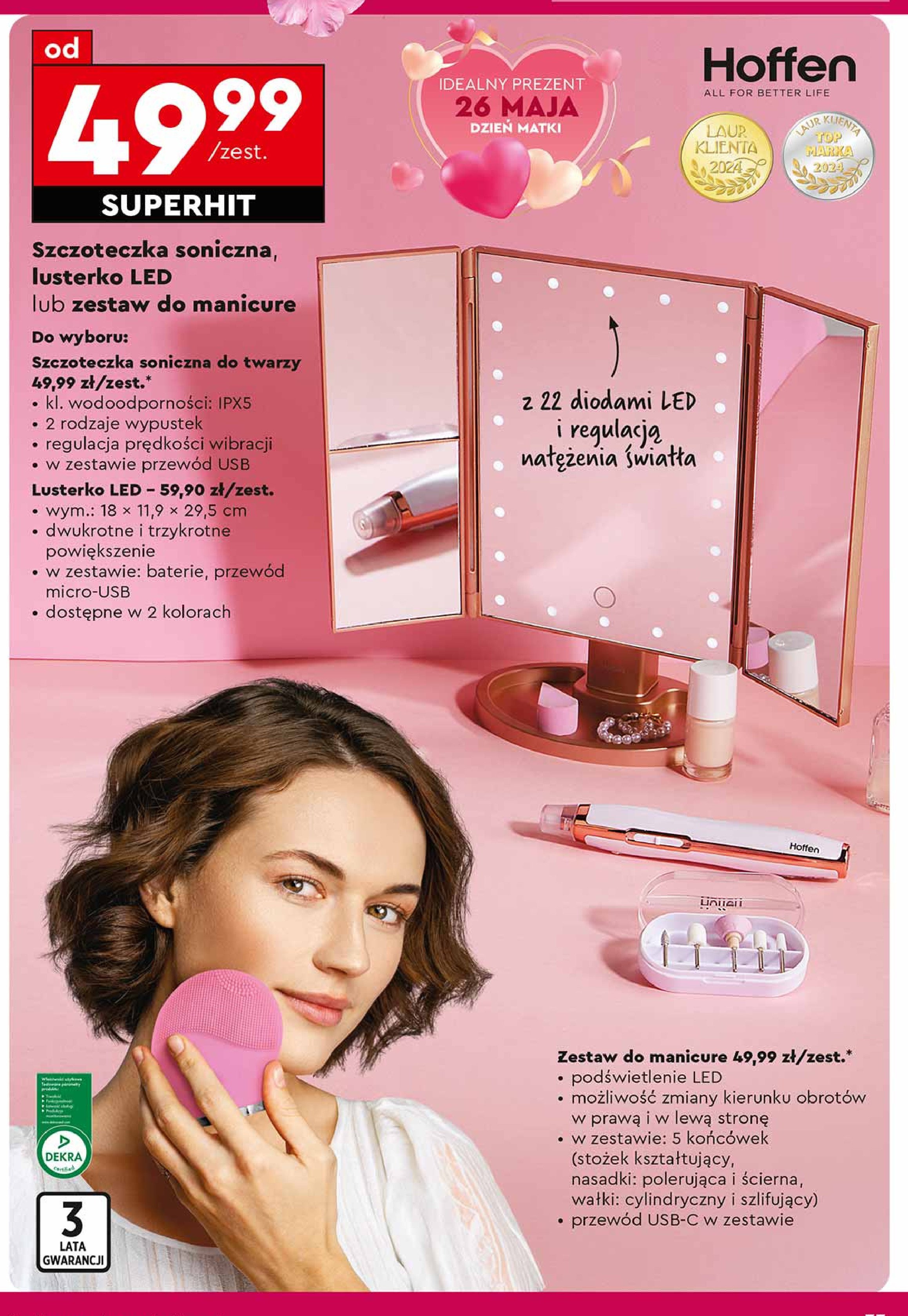 Lusterko led z podświetleniem Hoffen promocja w Biedronka