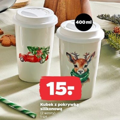 Kubek z pokrywką silikonową 400 ml 2 wzory promocja w Netto