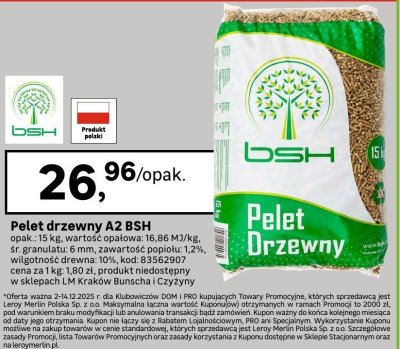 Pelet drzewny A2 BSH promocja w Leroy Merlin