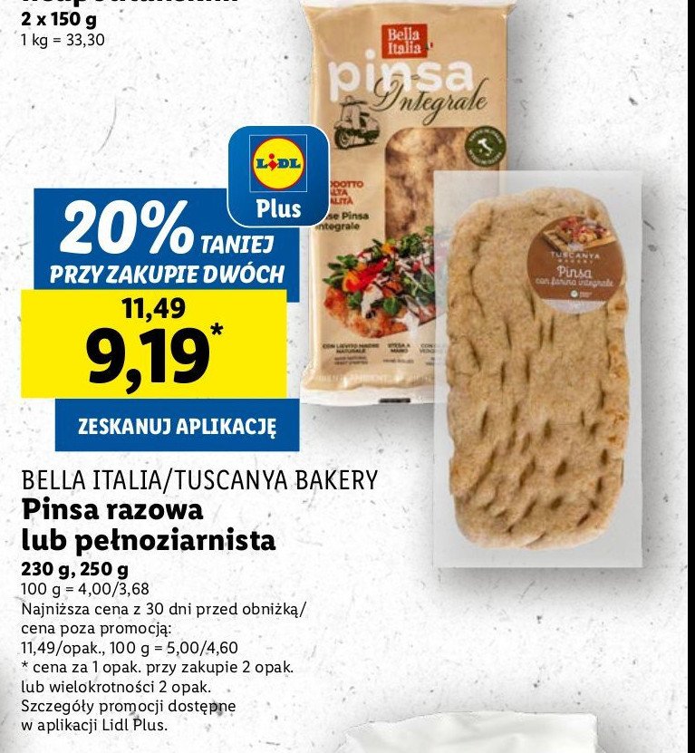 Pinsa pełnoziarnista Tuscanya bakery promocja w Lidl