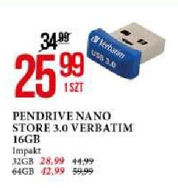 Pendrive nano store 3.0 64gb Verbatim promocja