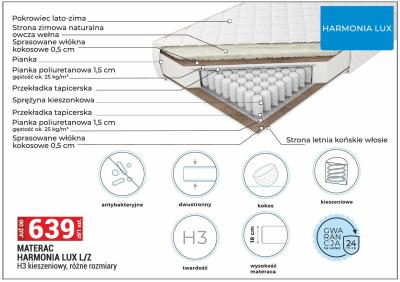 Materac HARMONIA LUX L/Z H3 kieszenowy, różne rozmiary promocja w Merkury Market