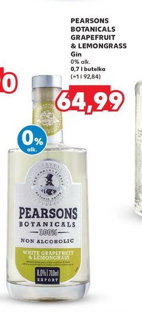 Gin white grapefruit & lemongrass 0% Pearsons botanicals promocja w Kaufland