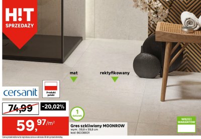 Gres szkliwiony MOONROW promocja w Leroy Merlin