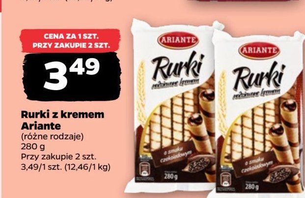 Rurki waflowe z nadzieniem czekoladowym Ariante promocja w Netto