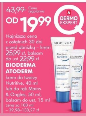 Krem BIODERMA ATODERM do twarzy Nutritive, 40 ml lub do rąk Mains Protectrices, 50 ml, balsam do ust, 15 ml promocja w Super-Pharm