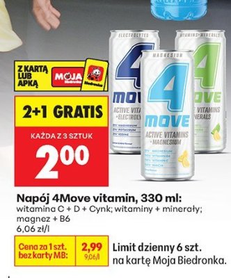 Napój vitamin: witamina C+D+cynk, witaminy+minerały, magnez, 330 ml 2+1 GRATIS 4Move promocja w Biedronka